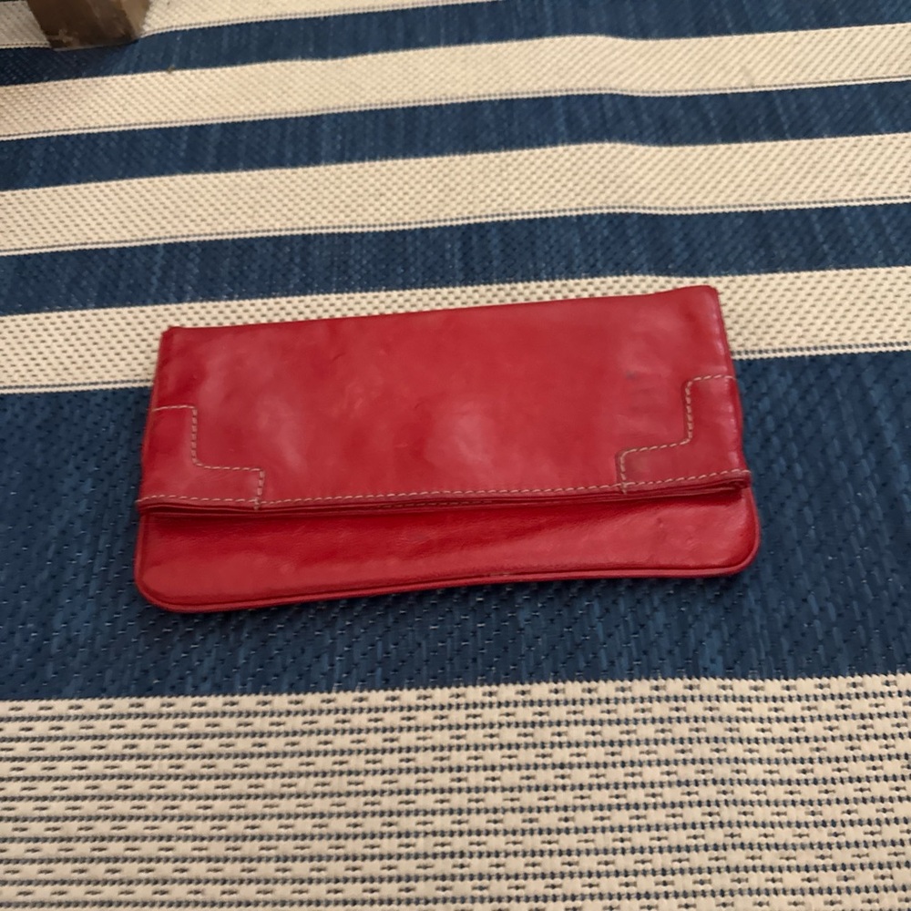 Red Leather Fold-Over Clutch - Women's Bag